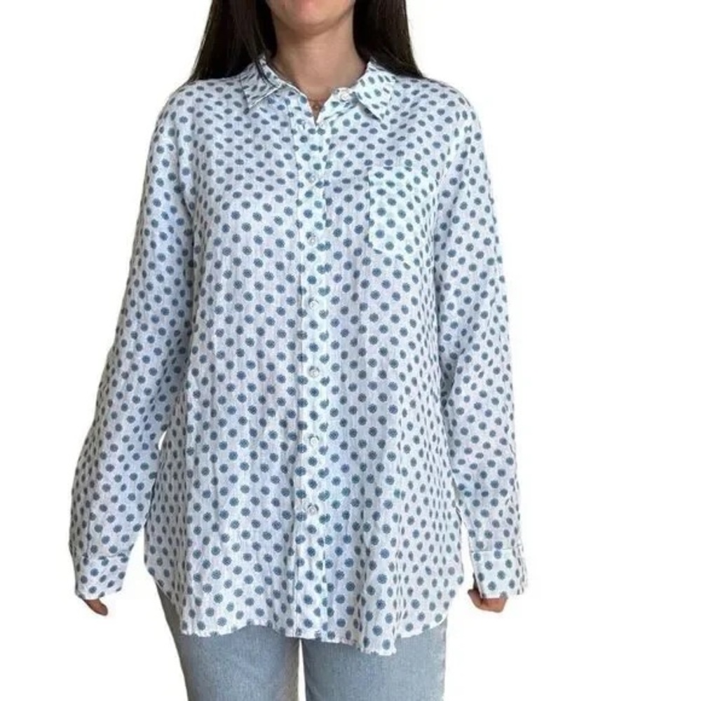 LL Bean Blue Floral Women's Linen top Size small
